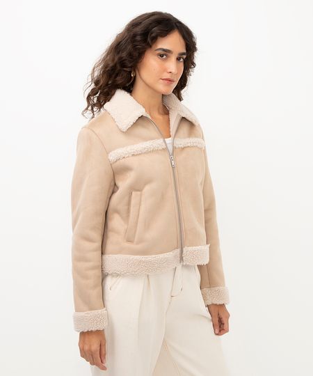jaqueta de suede com pelos bege M