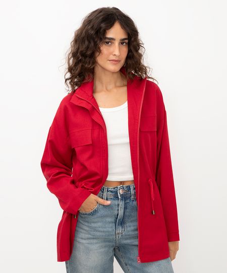 jaqueta parka com linho vermelho PP