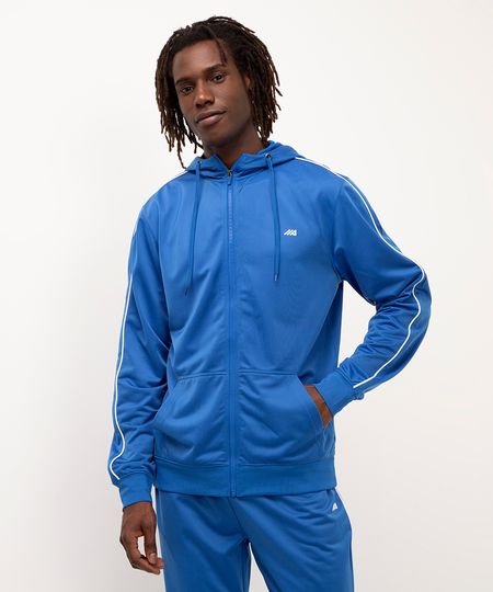 jaqueta com bolsos gola alta com capuz esportiva ace - azul G