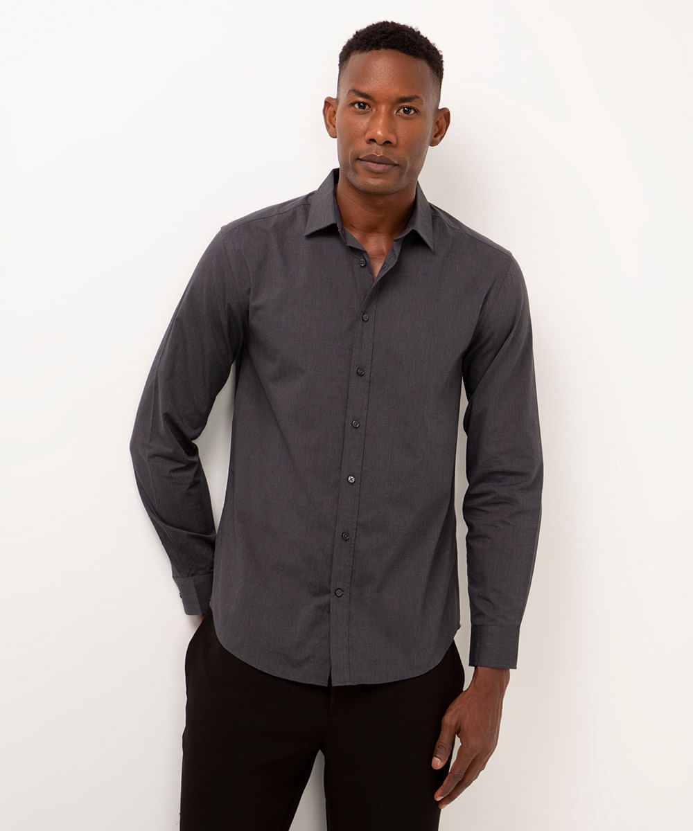camisa comfort manga longa cinza