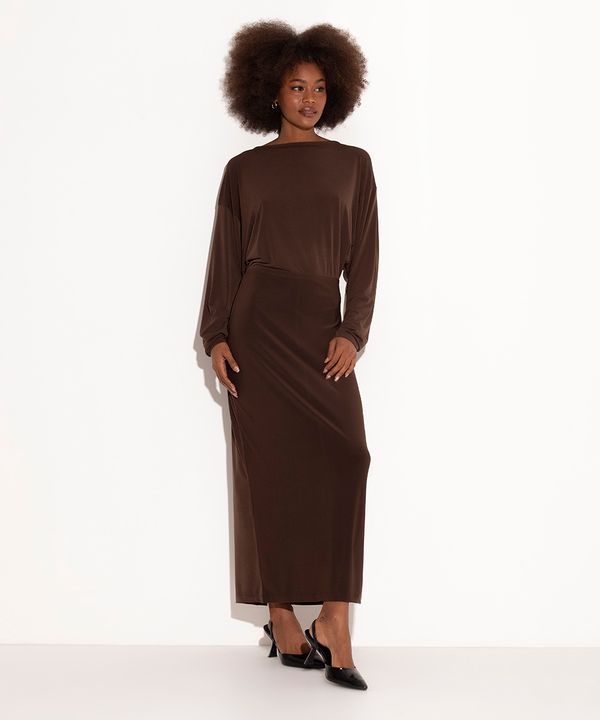 vestido longo decote costas mindset marrom M