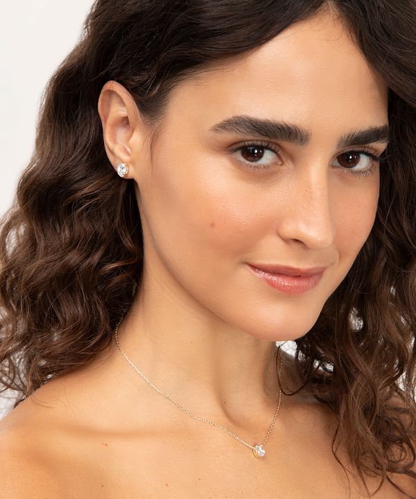 kit de brincos com colar gota de strass dourado UNICO