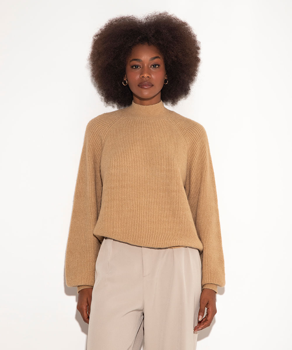 suéter de tricot canelado mindset bege