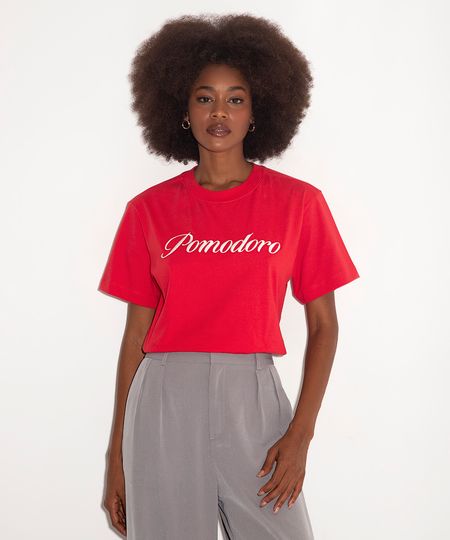 camiseta de algodão bordada pomodoro mindset vermelho PP