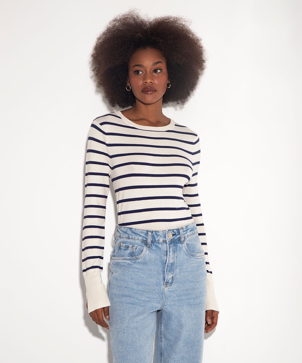 suéter de tricot listrado mindset off white