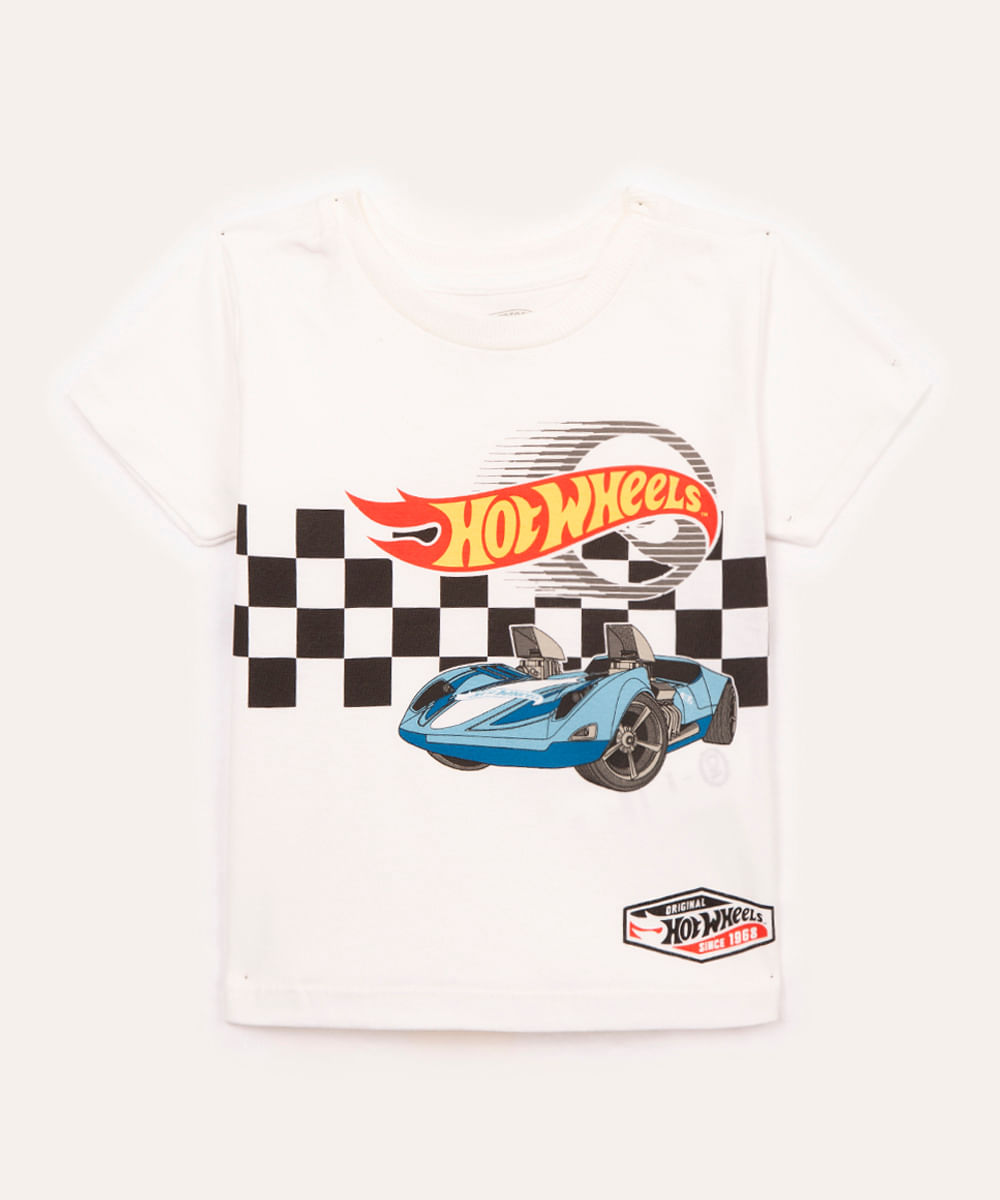 camiseta de algodão infantil hot wheels branca