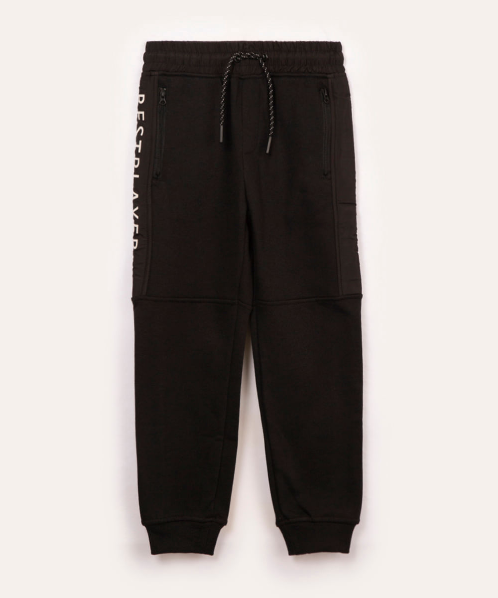 calça jogger de moletom infantil preta