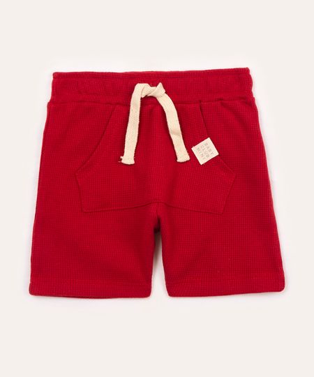 bermuda texturizada infantil com bolsos vermelho 0-3