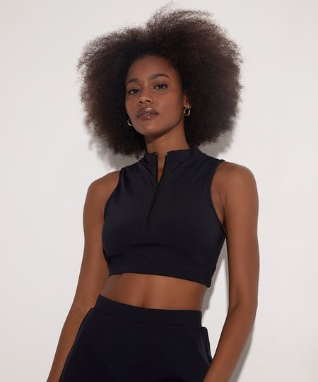 top gola alta com zíper preto P