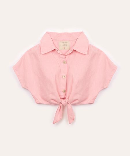 camisa de algodão infantil com nó rosa 4