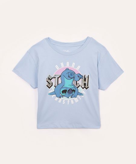camiseta de algodão juvenil stitch azul claro 14