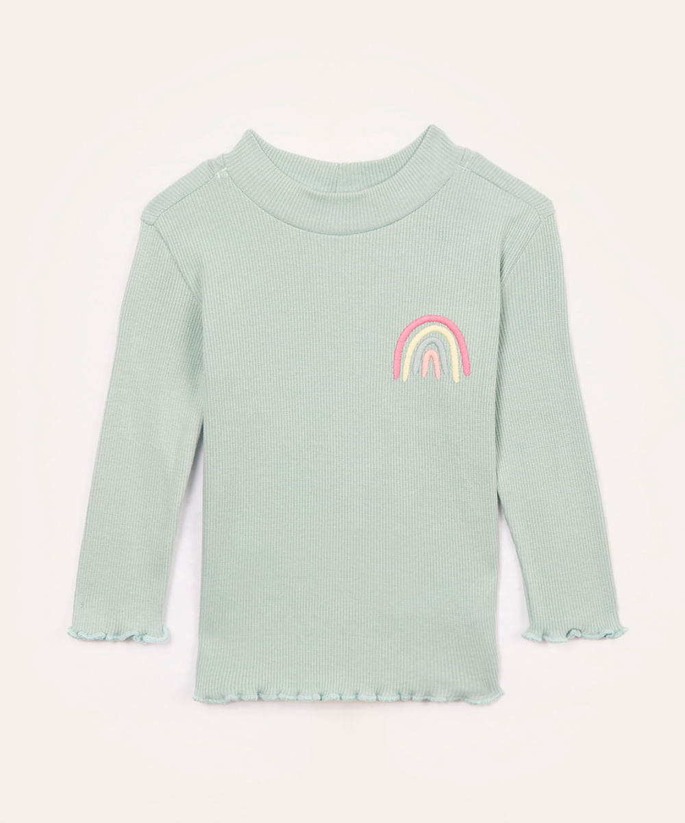 blusa de algodão infantil arco íris verde claro