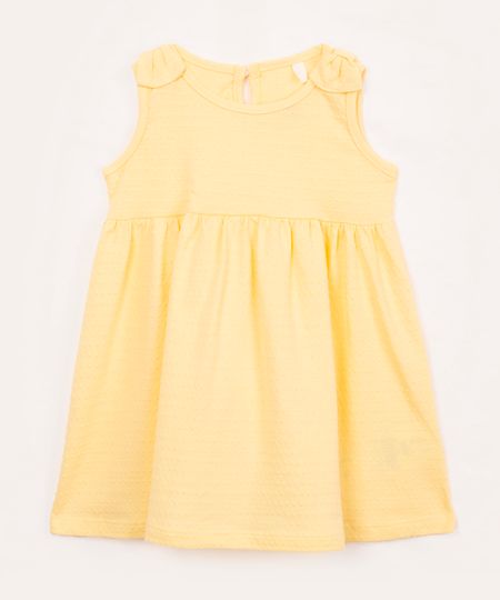 vestido de algodão infantil com laços amarelo 0-3 vestido de algodão infantil com laços amarelo 0-3