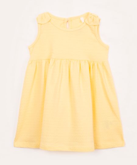 vestido de algodão infantil com laços amarelo 0-3