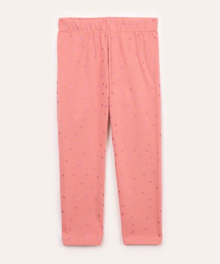 calça legging de algodão infantil poá com glitter rosa 3