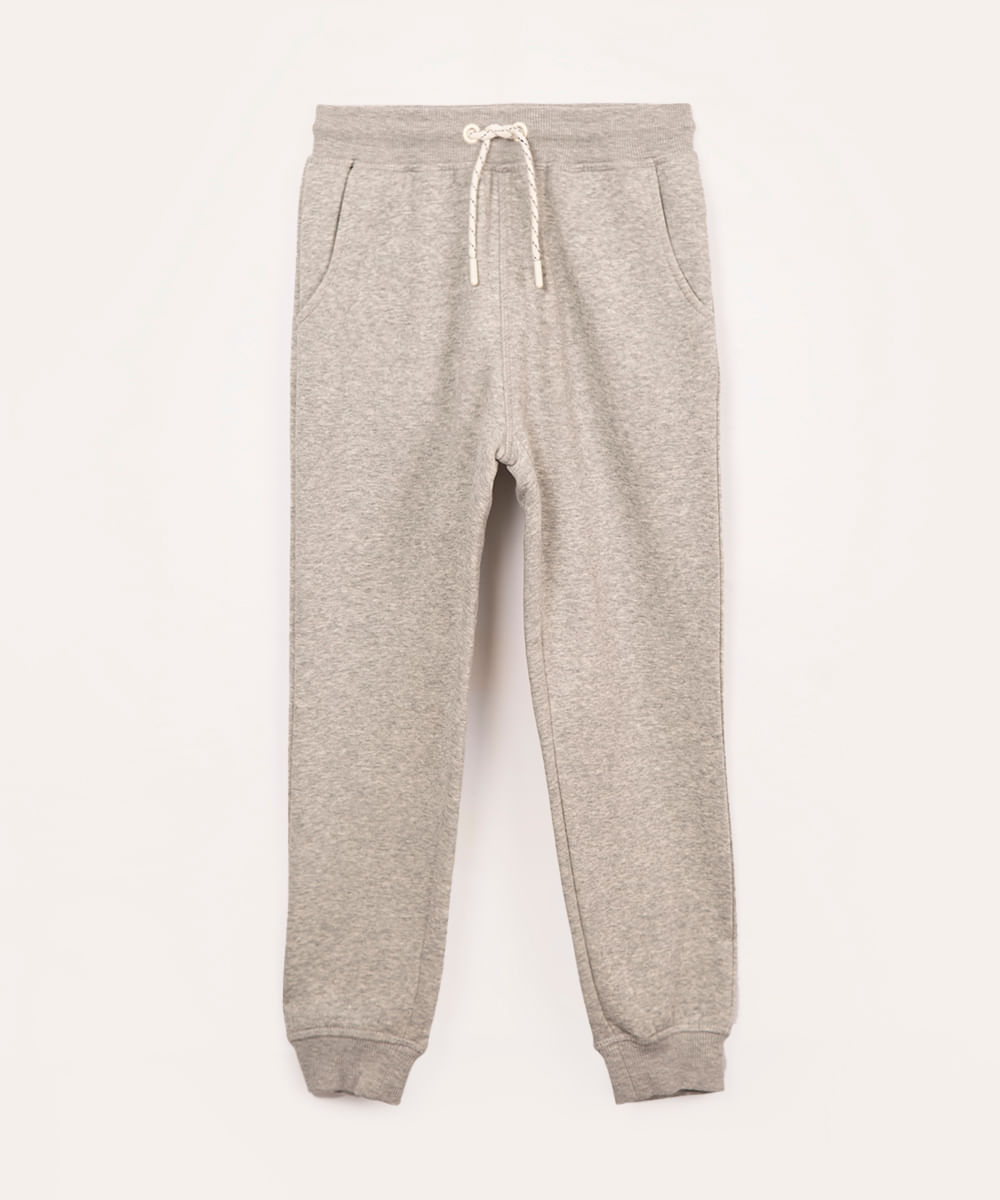 calça jogger de moletom infantil cinza mescla