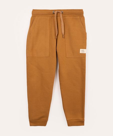 calça infantil de moletom com bolso marrom 1