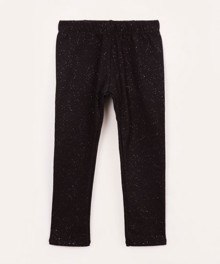 calça legging infantil com glitter forrada felpuda preta 2