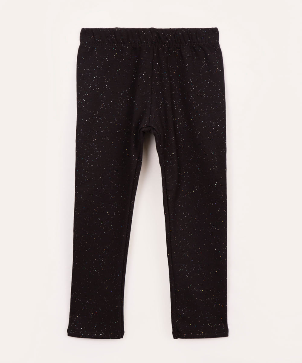 calça legging infantil com glitter preta