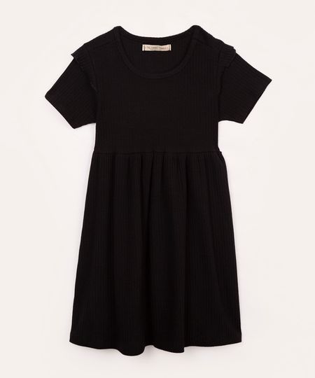 vestido infantil manga longa babado preto 4