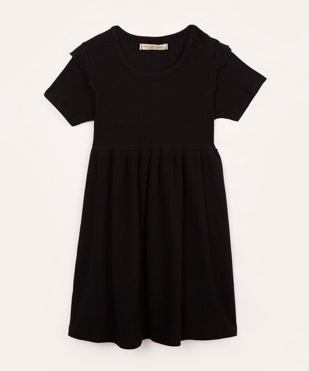 vestido infantil manga longa babado preto