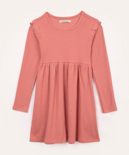 vestido infantil de algodão canelado com babado rosa 4 vestido infantil de algodão canelado com babado rosa 4