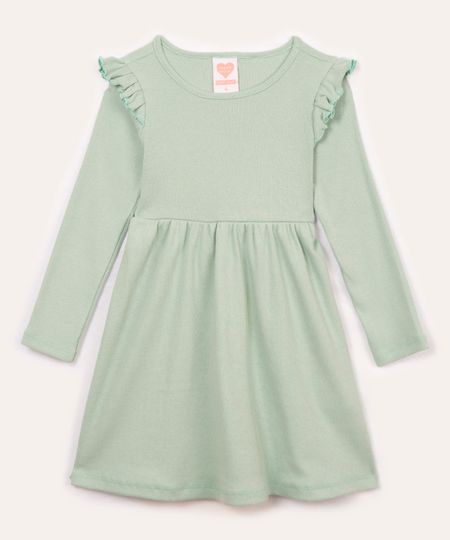 vestido de algodão infantil com babado verde 3