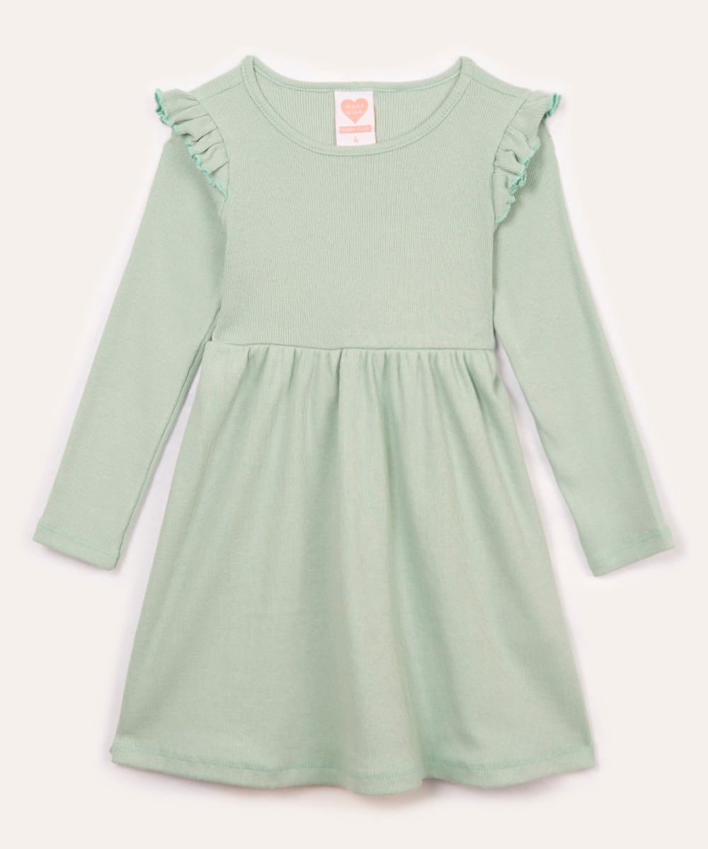 vestido de algodão infantil com babado verde