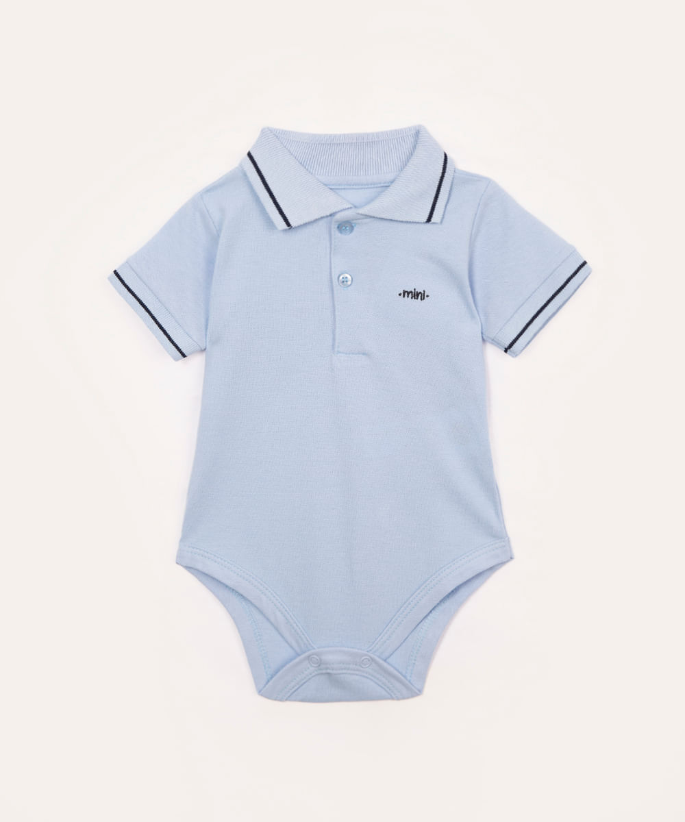 body de algodão infantil polo piquet azul claro