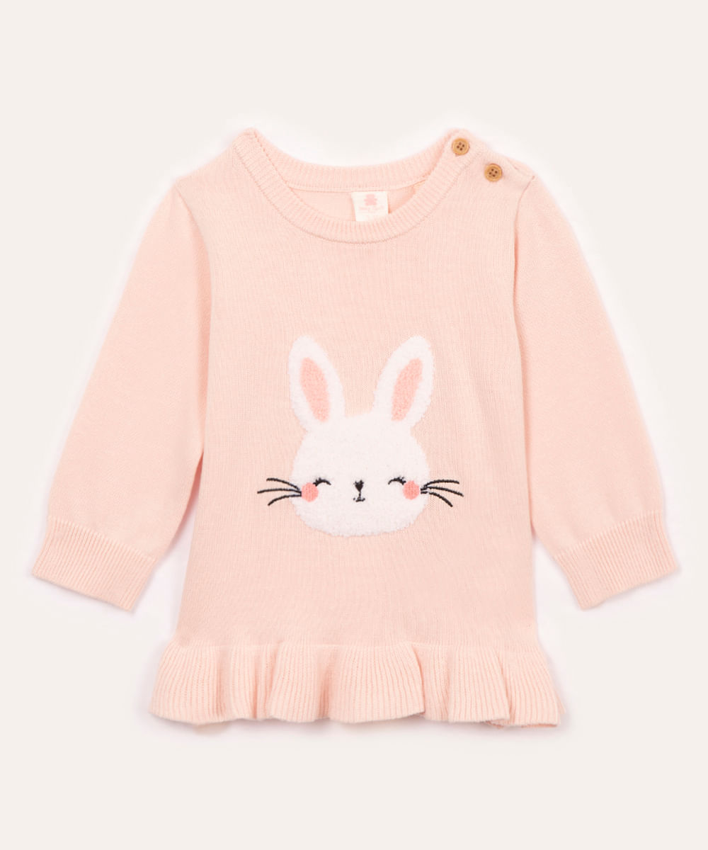 suéter de tricot infantil coelho rosa