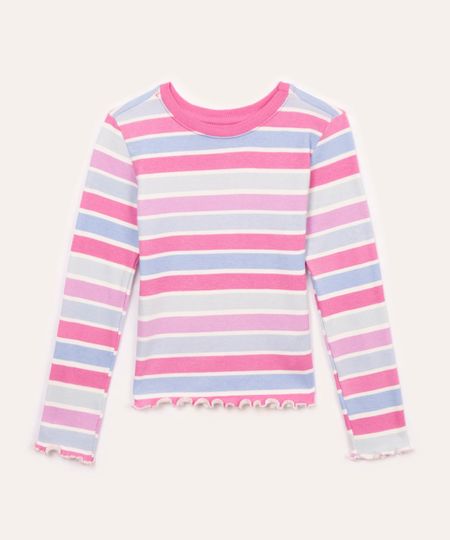 blusa de algodão infantil canelada listrada colorida 12