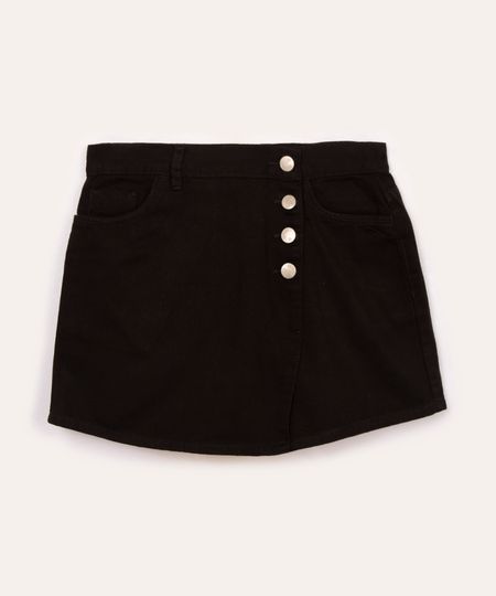 short saia de sarja infantil com bolsos preta 4