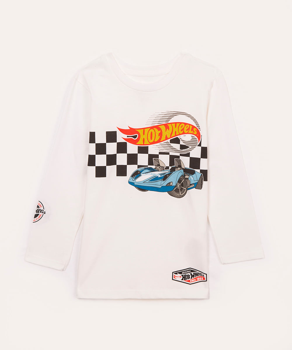 camiseta de algodão infantil hot wheels branca