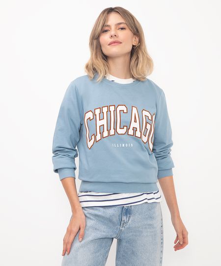 blusão de moletom cropped chicago azul P