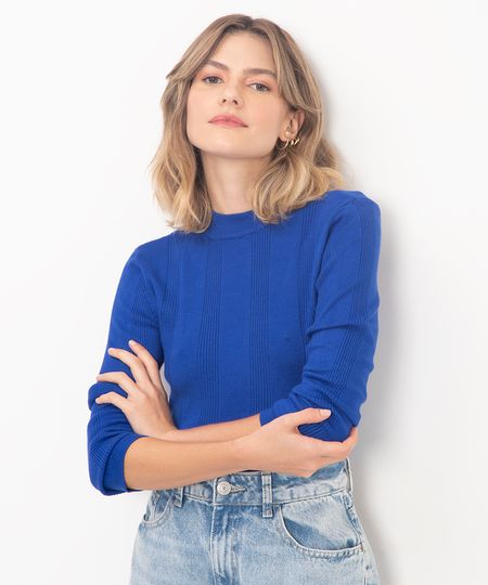 suéter básico de tricot canelado - azul escuro G
