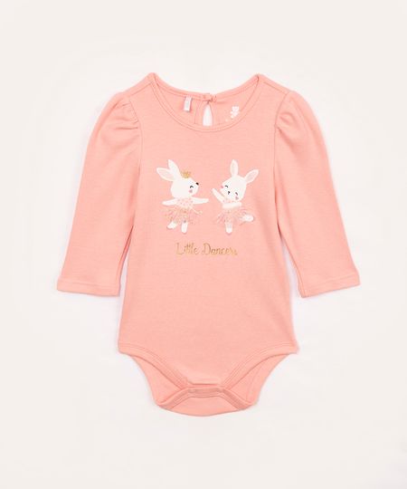 body de algodão infantil coelhas bailarinas rosa 0-3