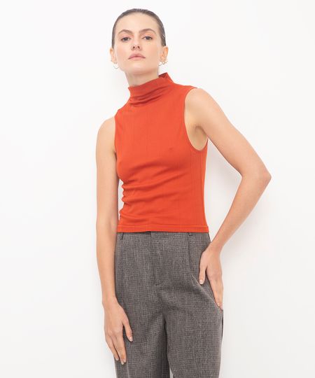 cropped de poliamida gola alta terracota M cropped de poliamida gola alta terracota M