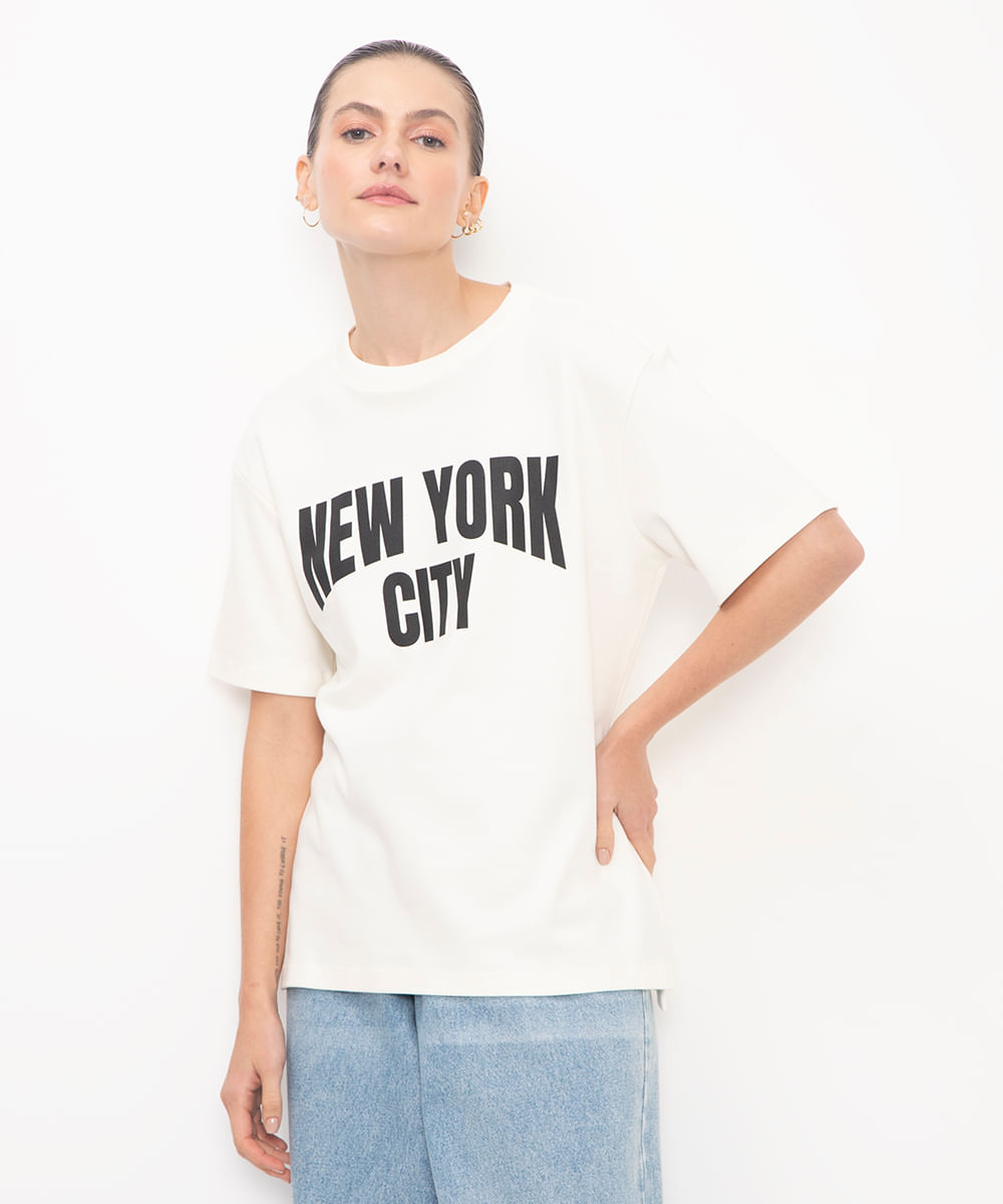 camiseta de algodão new york city off white