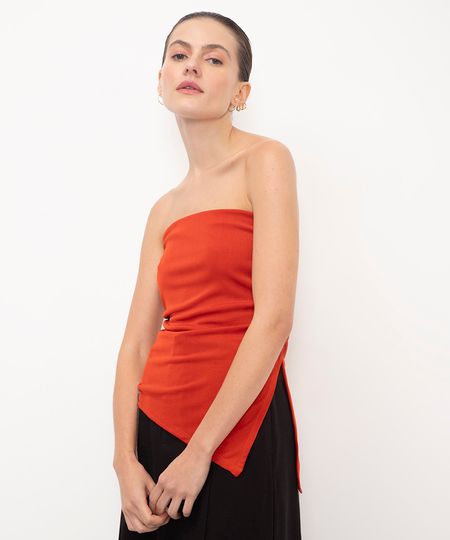 blusa sem alça assimétrica com franzido terracota PP