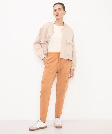 calça cargo básica de moletinho bege P