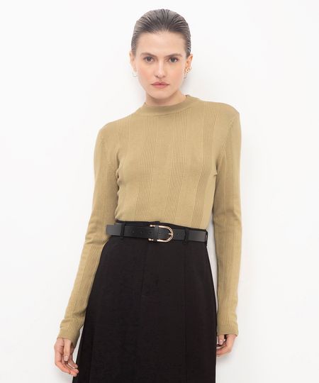 suéter básico de tricot canelado verde PP