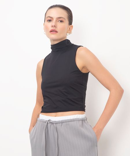 cropped de poliamida gola alta preto P cropped de poliamida gola alta preto P