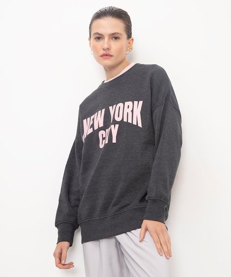 blusão de moletom oversized new york city cinza PP blusão de moletom oversized new york city cinza PP
