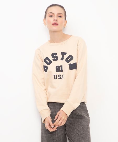 blusão de moletom boston bege M