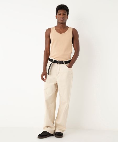 calça de sarja loose fit bege 40