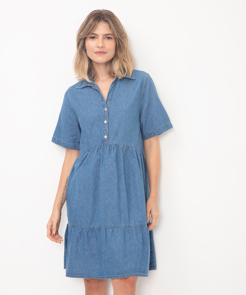 vestido jeans curto azul