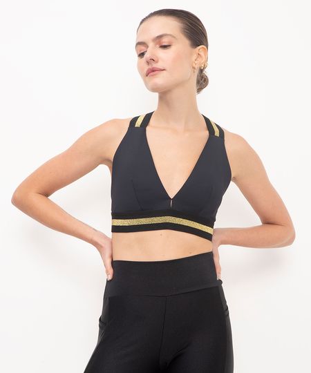 top decote v alças elástica brilhante esportivo ace preto M