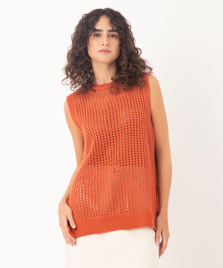 túnica alongada de tricot terracota PP túnica alongada de tricot terracota PP