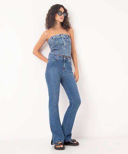 calça jeans flare cintura alta sawary azul 40