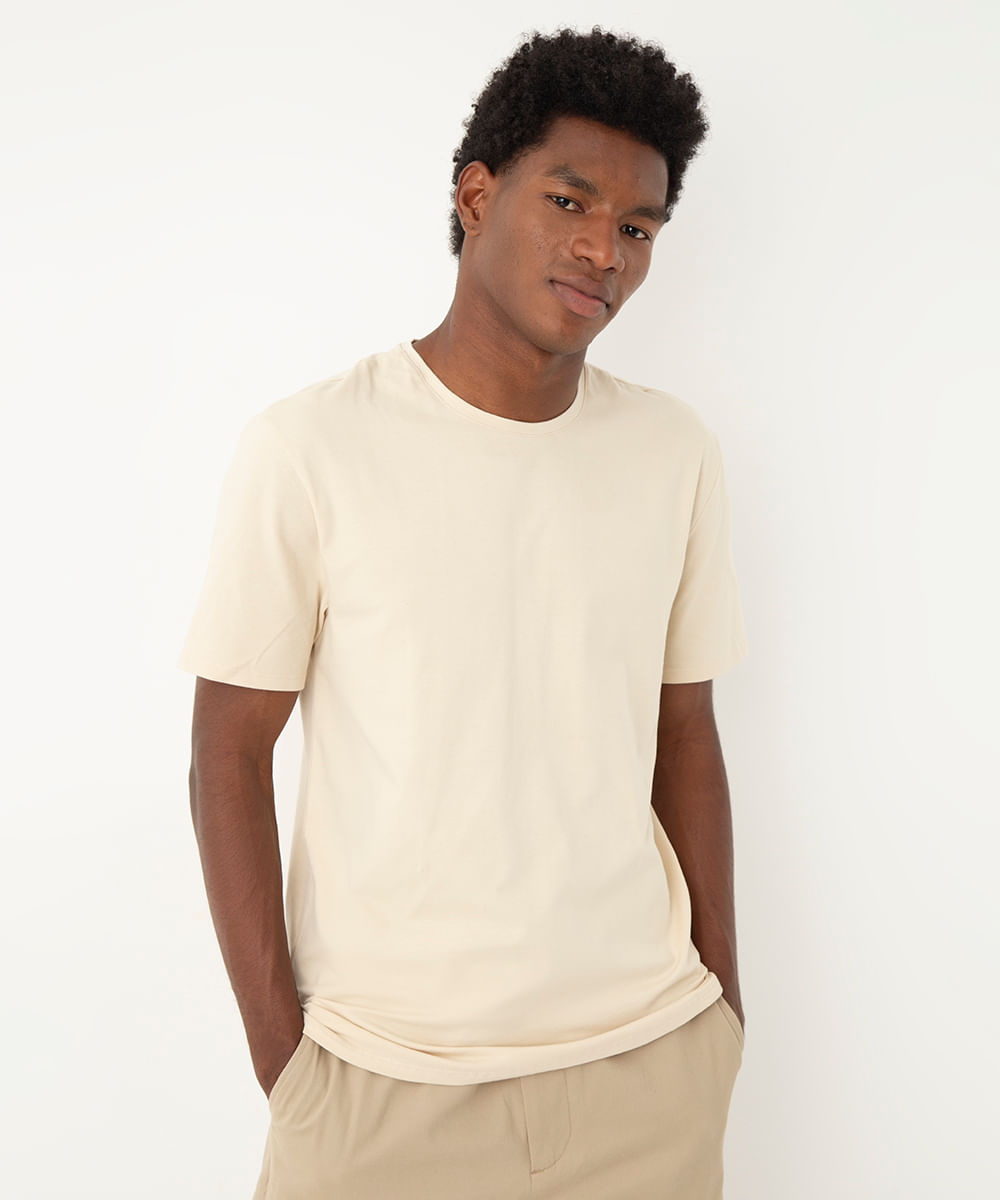 camiseta slim básica manga curta - areia